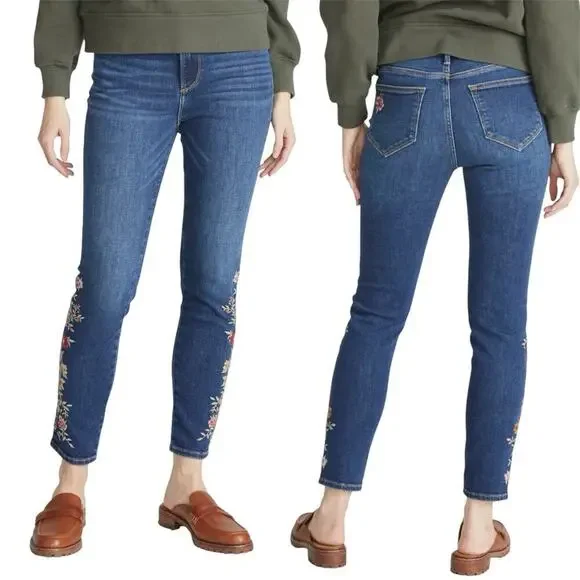 NWT Driftwood Jackie Floral Embroidered Slim Fit High Rise Jeans Sz 24 Bohemian